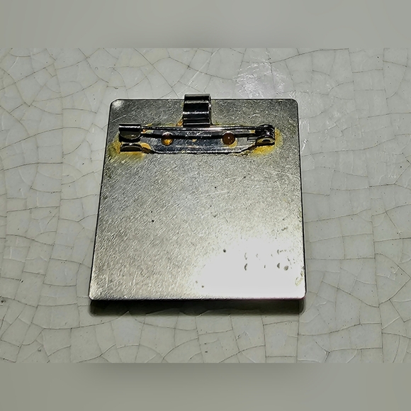 Modern art deco amber stone enameled brown square brooch luxury Egyptian Revival - Picture 3 of 6